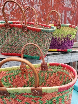 Woven Basket with Leather Handles (Assorted)