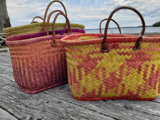 Woven Basket with Leather Handles (Assorted)