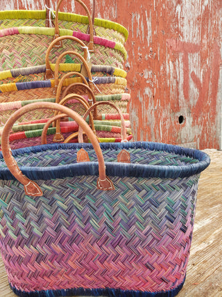 Woven Basket with Leather Handles (Assorted)