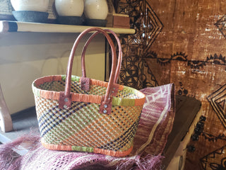 Woven Basket with Leather Handles (Assorted)