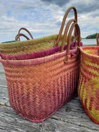 Woven Basket with Leather Handles (Assorted)